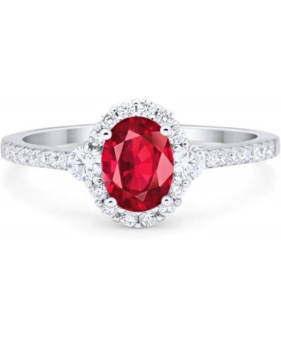 Art Deco Halo Oval Wedding Engagement Ring Round Cubic Zirconia 925 Sterling Silver Choose Color Simulated Ruby CZ $11.18 Rings