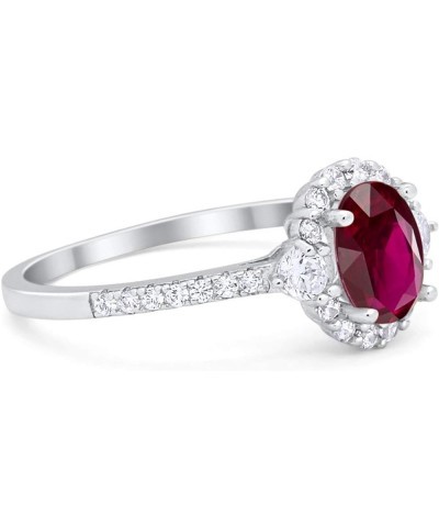 Art Deco Halo Oval Wedding Engagement Ring Round Cubic Zirconia 925 Sterling Silver Choose Color Simulated Ruby CZ $11.18 Rings