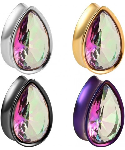 2PCS Ear Gauges, Hypoallergenic Colorful Teardrop Ear Tunnels and Plugs 316 Stainless Steel Earrings Expander Stretchers Body...