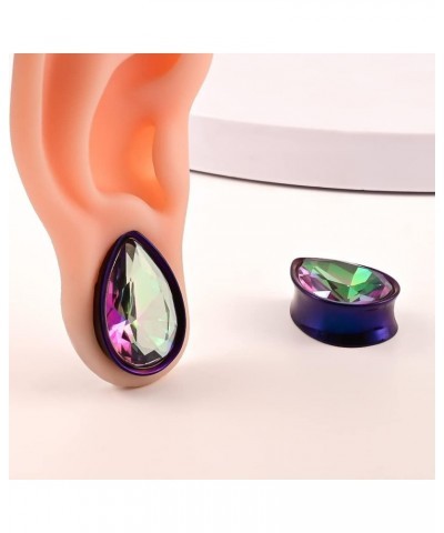 2PCS Ear Gauges, Hypoallergenic Colorful Teardrop Ear Tunnels and Plugs 316 Stainless Steel Earrings Expander Stretchers Body...