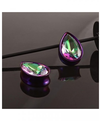 2PCS Ear Gauges, Hypoallergenic Colorful Teardrop Ear Tunnels and Plugs 316 Stainless Steel Earrings Expander Stretchers Body...