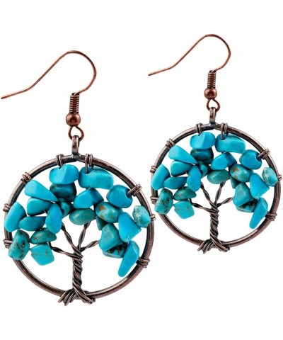 Tree of Life Dangle Earrings for Women, Copper Color Handmade Chakra Gemstone Jewelry Best Gifts Blue Howlite Turquoise $11.1...