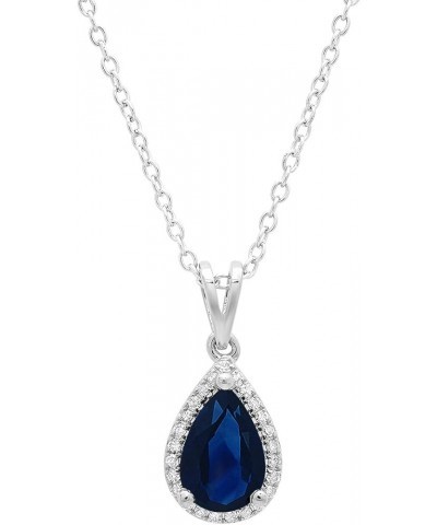 14K 9X6 MM Pear Gemstone & Round Diamond Ladies Teardrop Pendant (Silver Chain Included), White Gold Blue Sapphire $58.90 Nec...