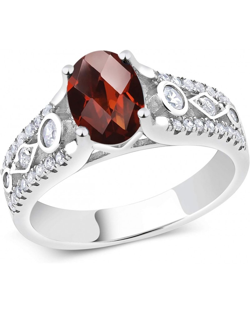 925 Sterling Silver Checkerboard Red Garnet Women Engagement Ring (1.96 Cttw, Gemstone Birthstone, Available In Size 5, 6, 7,...