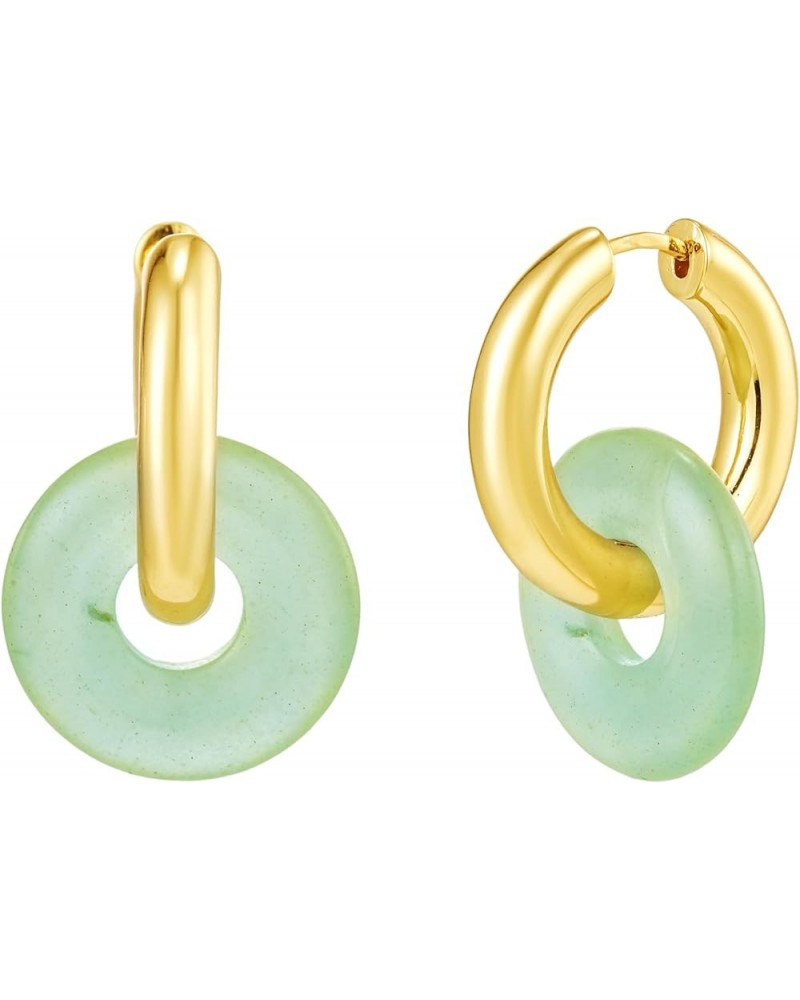 Jade Chunky 18K Gold Dangle Drop Hoop Huggie Earrings for Women Gift for Her 01-Clara Jade Yellow Gold $13.89 Earrings