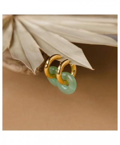 Jade Chunky 18K Gold Dangle Drop Hoop Huggie Earrings for Women Gift for Her 01-Clara Jade Yellow Gold $13.89 Earrings