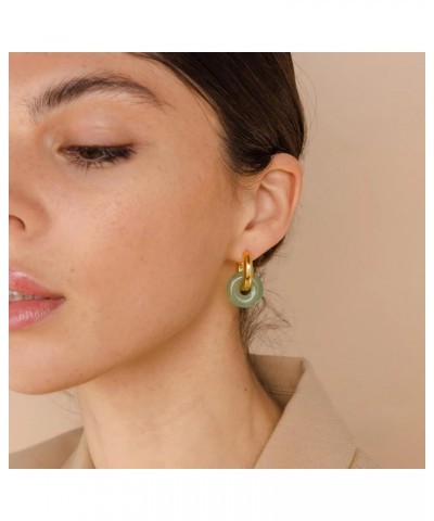 Jade Chunky 18K Gold Dangle Drop Hoop Huggie Earrings for Women Gift for Her 01-Clara Jade Yellow Gold $13.89 Earrings