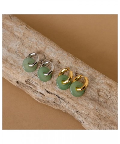 Jade Chunky 18K Gold Dangle Drop Hoop Huggie Earrings for Women Gift for Her 01-Clara Jade Yellow Gold $13.89 Earrings