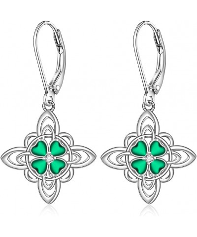 Dog Celtic Shamrock Moonstone Clip Earrings Weird Sterling Silver Dangle Earrings for Women Piercing CZ Earring Safety Pin Sh...