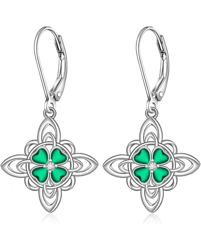 Dog Celtic Shamrock Moonstone Clip Earrings Weird Sterling Silver Dangle Earrings for Women Piercing CZ Earring Safety Pin Sh...