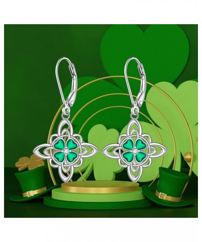 Dog Celtic Shamrock Moonstone Clip Earrings Weird Sterling Silver Dangle Earrings for Women Piercing CZ Earring Safety Pin Sh...