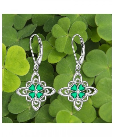 Dog Celtic Shamrock Moonstone Clip Earrings Weird Sterling Silver Dangle Earrings for Women Piercing CZ Earring Safety Pin Sh...