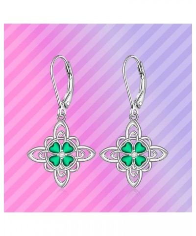 Dog Celtic Shamrock Moonstone Clip Earrings Weird Sterling Silver Dangle Earrings for Women Piercing CZ Earring Safety Pin Sh...