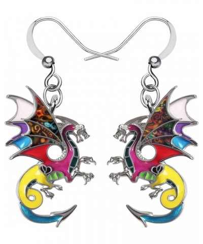 Enamel Alloy Dragon Earrings Fantasy Dinosaur Drop Dangle Fashion Jewelry For Women Girls Charm Gift Multi $8.31 Earrings