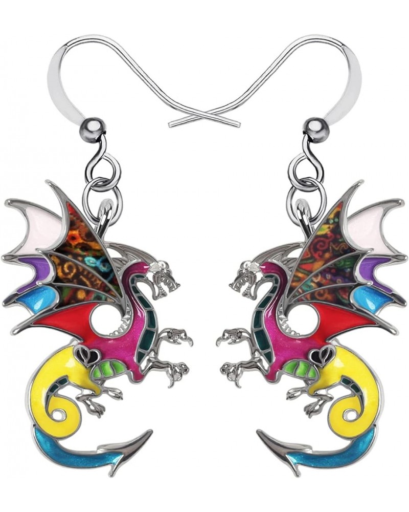 Enamel Alloy Dragon Earrings Fantasy Dinosaur Drop Dangle Fashion Jewelry For Women Girls Charm Gift Multi $8.31 Earrings