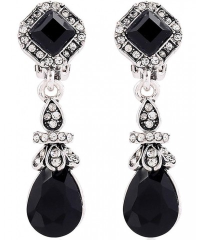 Silver Tone Art Deco Antique Vintage Style Jet Black Onyx Rhinestone Dangle Clip-On Earrings $11.33 Earrings