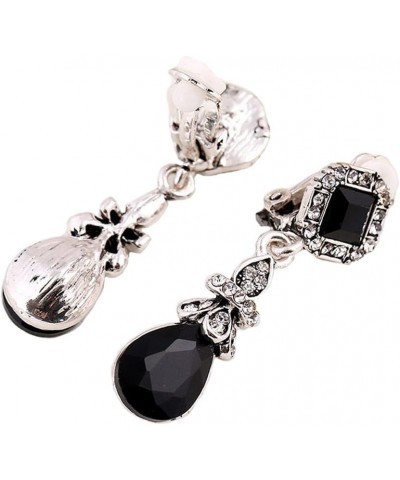 Silver Tone Art Deco Antique Vintage Style Jet Black Onyx Rhinestone Dangle Clip-On Earrings $11.33 Earrings