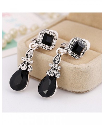 Silver Tone Art Deco Antique Vintage Style Jet Black Onyx Rhinestone Dangle Clip-On Earrings $11.33 Earrings