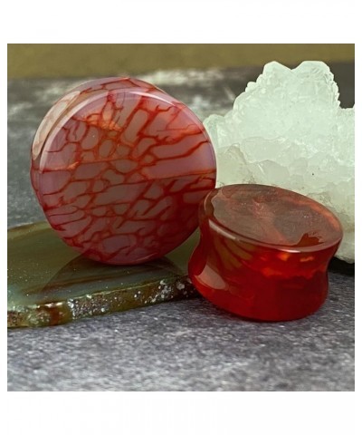 Pair of Red Dragon Vein Agate Stone Plugs (STN-753) 9/16" (14mm) $10.19 Body Jewelry