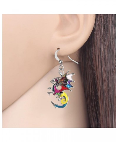 Enamel Alloy Dragon Earrings Fantasy Dinosaur Drop Dangle Fashion Jewelry For Women Girls Charm Gift Multi $8.31 Earrings