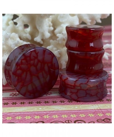 Pair of Red Dragon Vein Agate Stone Plugs (STN-753) 9/16" (14mm) $10.19 Body Jewelry