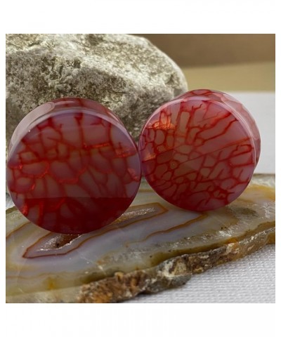 Pair of Red Dragon Vein Agate Stone Plugs (STN-753) 9/16" (14mm) $10.19 Body Jewelry