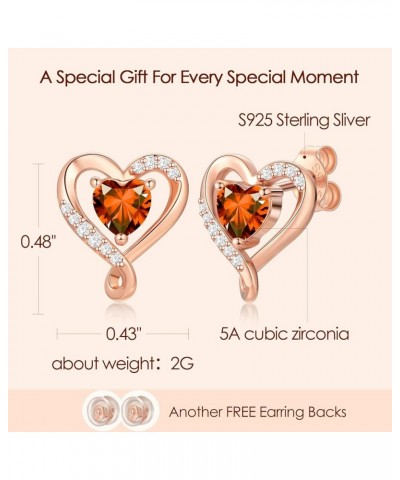 Heart Studs Earrings for Women - 925 Sterling Silver/Rose Gold Birthstone Earrings for Girlfriend Daughter - Anniversary Birt...