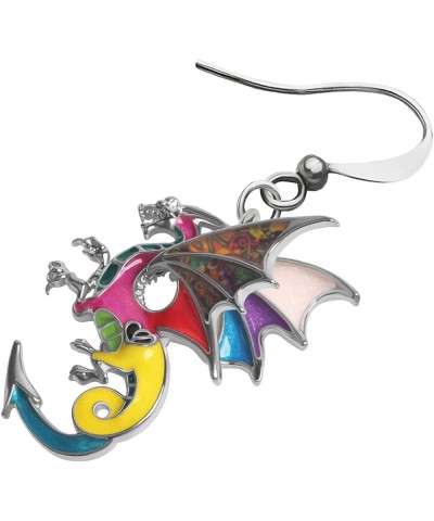 Enamel Alloy Dragon Earrings Fantasy Dinosaur Drop Dangle Fashion Jewelry For Women Girls Charm Gift Multi $8.31 Earrings