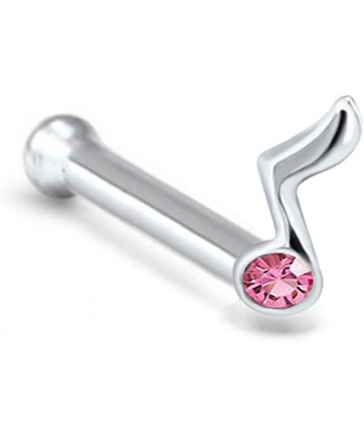 925 Sterling Silver Nose Bone Nose Stud Ring Music Note Pink Stone 22G $8.83 Body Jewelry