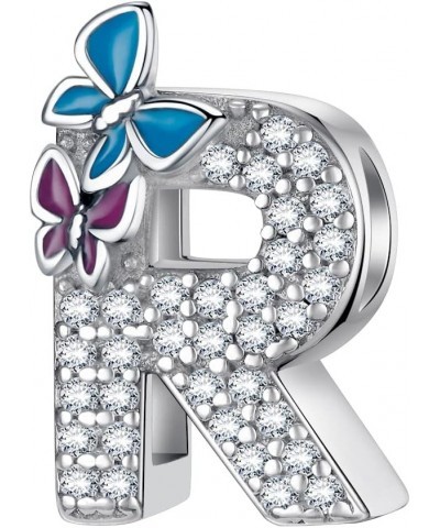 S925 Sterling Silver A~Z Letters Charms with 5A Cubic Zircon Stones, Butterfly Alphabet Beads fit Pandora European Bracelets ...