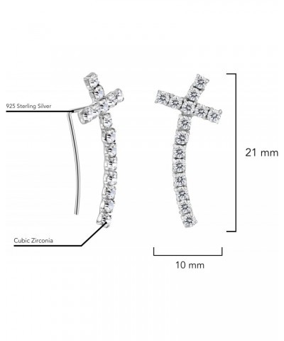 Retro Iconic Cross .925 Sterling Silver & White Cubic Zirconia Ear Crawler Earrings $9.27 Earrings