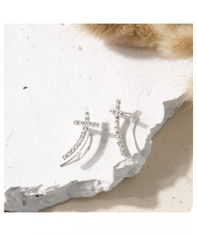 Retro Iconic Cross .925 Sterling Silver & White Cubic Zirconia Ear Crawler Earrings $9.27 Earrings