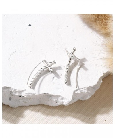 Retro Iconic Cross .925 Sterling Silver & White Cubic Zirconia Ear Crawler Earrings $9.27 Earrings