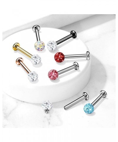 Internally Threaded Surgical Steel with Epoxy Covered Crystal Paved Ball Top Flat Back Studs for Labret, Monroe, Cartilage an...