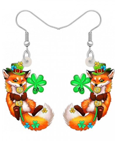 St Patricks Day Earrings Cute Shamrock Hat Animals Dangle Jewelry for Women Girls Festival Accessories Fox B $6.35 Earrings