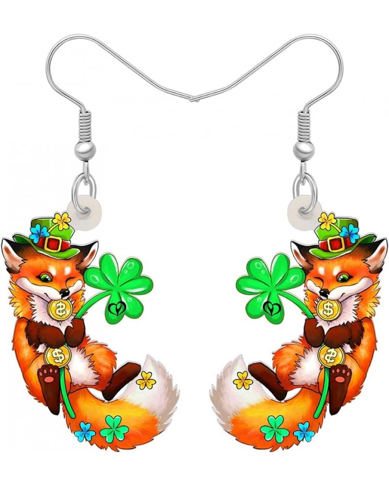 St Patricks Day Earrings Cute Shamrock Hat Animals Dangle Jewelry for Women Girls Festival Accessories Fox B $6.35 Earrings