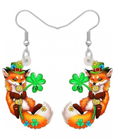 St Patricks Day Earrings Cute Shamrock Hat Animals Dangle Jewelry for Women Girls Festival Accessories Fox B $6.35 Earrings