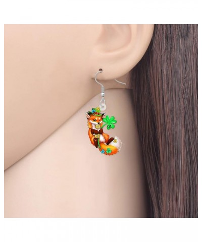 St Patricks Day Earrings Cute Shamrock Hat Animals Dangle Jewelry for Women Girls Festival Accessories Fox B $6.35 Earrings