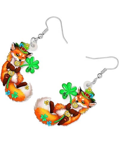 St Patricks Day Earrings Cute Shamrock Hat Animals Dangle Jewelry for Women Girls Festival Accessories Fox B $6.35 Earrings