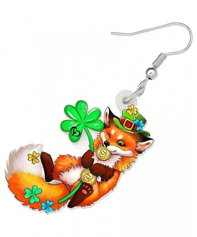 St Patricks Day Earrings Cute Shamrock Hat Animals Dangle Jewelry for Women Girls Festival Accessories Fox B $6.35 Earrings