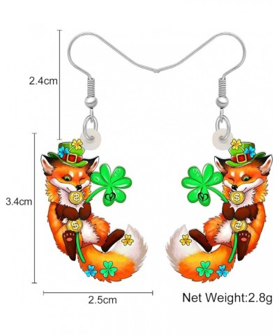 St Patricks Day Earrings Cute Shamrock Hat Animals Dangle Jewelry for Women Girls Festival Accessories Fox B $6.35 Earrings