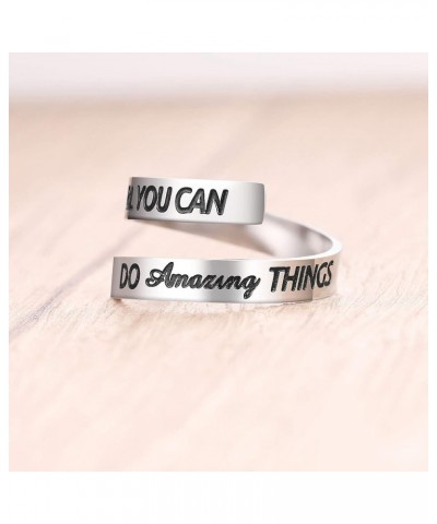 Silver Keep Going Ring Inspirational Jewelry Stainless Steel Engraving Size Adjustable Personality Encouragement Gift for Wom...