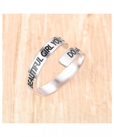 Silver Keep Going Ring Inspirational Jewelry Stainless Steel Engraving Size Adjustable Personality Encouragement Gift for Wom...