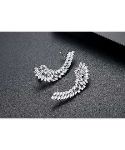 White Gold Plated Cubic Zirconia Leaf Shaped Chandelier Swarovski Elements Crystal Rhinestone Flower Stud Earrings Fashion Je...