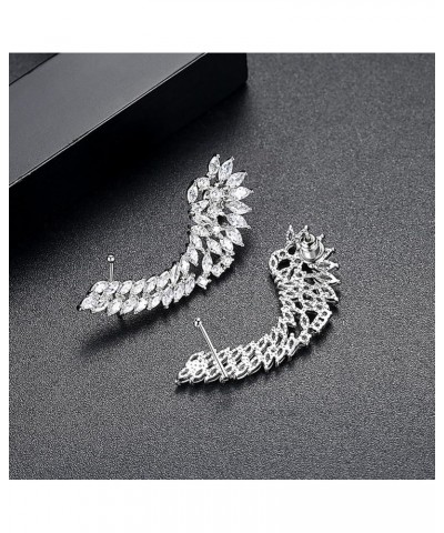 White Gold Plated Cubic Zirconia Leaf Shaped Chandelier Swarovski Elements Crystal Rhinestone Flower Stud Earrings Fashion Je...