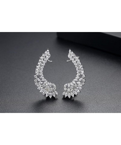 White Gold Plated Cubic Zirconia Leaf Shaped Chandelier Swarovski Elements Crystal Rhinestone Flower Stud Earrings Fashion Je...