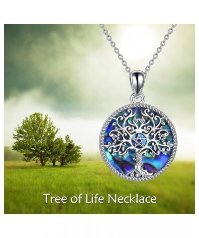 Tree of Life Necklace Sterling Silver Pentagram Pentacle Triple Moon Goddess Pendant Necklace Pagan Wiccan Magic Amulet Jewel...