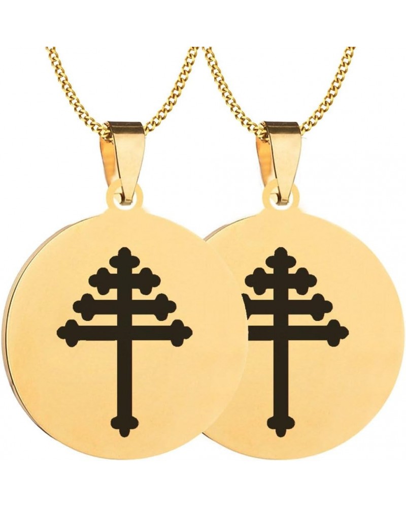 2PCS Engraved Maronite Cross Mens Womens Stainless Steel Maronite Church Pendant Necklace Chain 2XGold $6.07 Necklaces