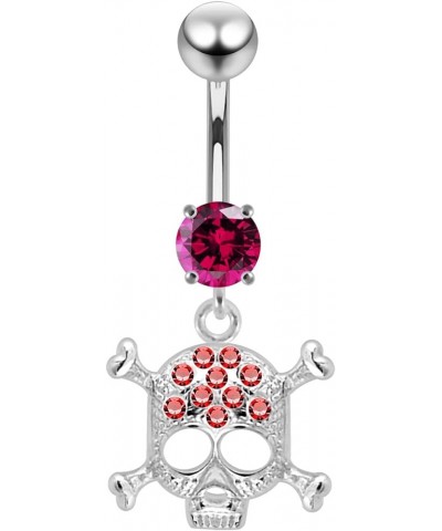 Fancy Danger Skull Dangling 925 Sterling Silver with Stainless Steel Belly Button Navel Rings Red $14.36 Body Jewelry