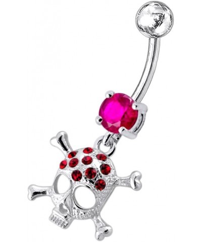 Fancy Danger Skull Dangling 925 Sterling Silver with Stainless Steel Belly Button Navel Rings Red $14.36 Body Jewelry